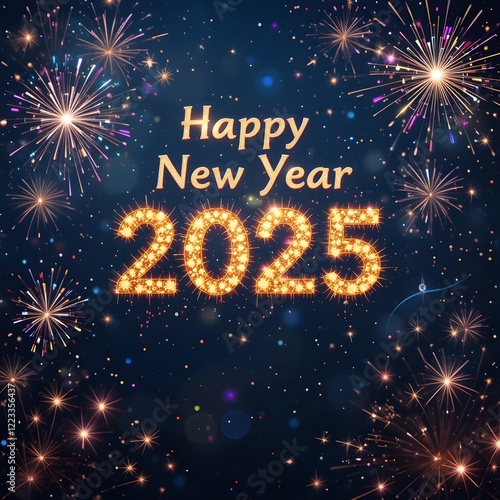 Wallpaper Mural Happy New Year 2025 - Festive Fireworks Background Greeting Card Banner Torontodigital.ca
