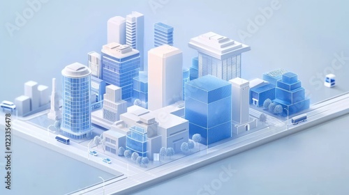 frosted glass buildings isometric city for commercial design concept