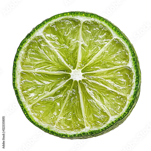 Vibrant lime slice showcasing juicy texture and bright color isolated on Transparent background, lime sliceisolated on PNG background photo