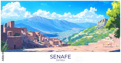 Senafe Eritrea Travel Poster Flat Illustration Print Decor Gift Canvas Wall Art photo