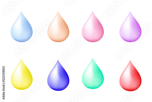 A set of drop icons. Drops of various liquids, isolated on a white background. The gradient. Vector graphics