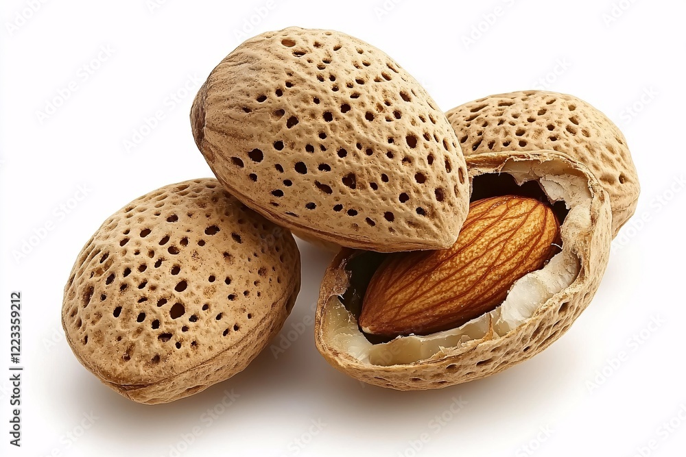 Whole and shelled almonds close up on white background Whole and shelled almonds close up on white background
