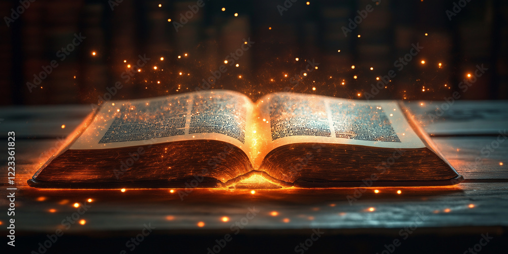 custom made wallpaper toronto digitalMagical open book illuminates sparkling ideas enchanted library fantasy art dimly lit environment close-up view knowledge and imagination