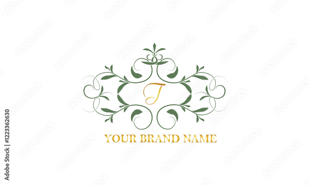 Obraz premium Monogram frame. Classic decorative element with letter T and place for text. Letter pattern.