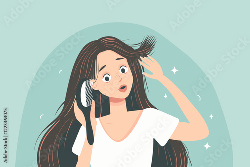 Soft Focus Image of Woman Discovering Hair Loss on Hairbrush