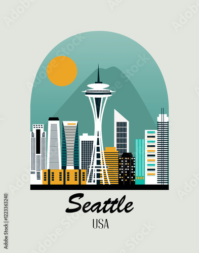 Seattle city travel background in arch