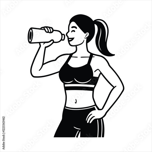A Person or woman promoting hydration and a healthy lifestyle vector illustration, promoting hydration and a healthy lifestyle silhouette or line art vector