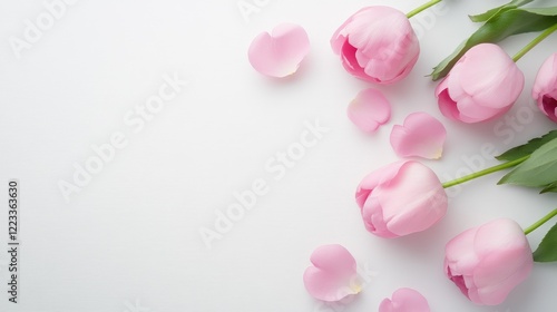 Artistic Pink Tulips With Gentle Petal Scattering.