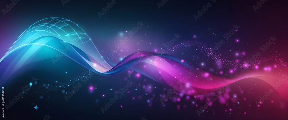 Fototapeta premium An abstract futuristic waves background with neon moving high-speed wave lines and bokeh lights 