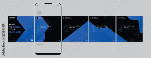 Business carousel post template for advertising, Set of carousel post for Instagram and LinkedIn, Editable social media carousel layout, template eps 10.