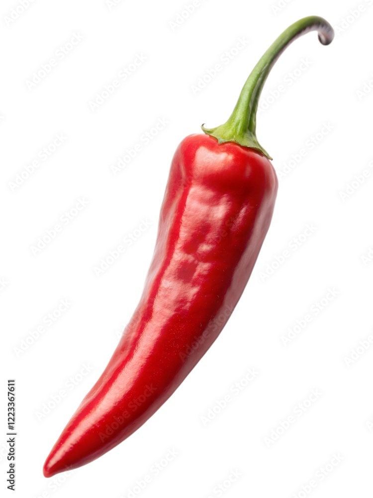 Bright red chili pepper showcasing vibrant color and smooth texture against a clean white background Bright red chili pepper showcasing vibrant color and smooth texture against a clean white background
