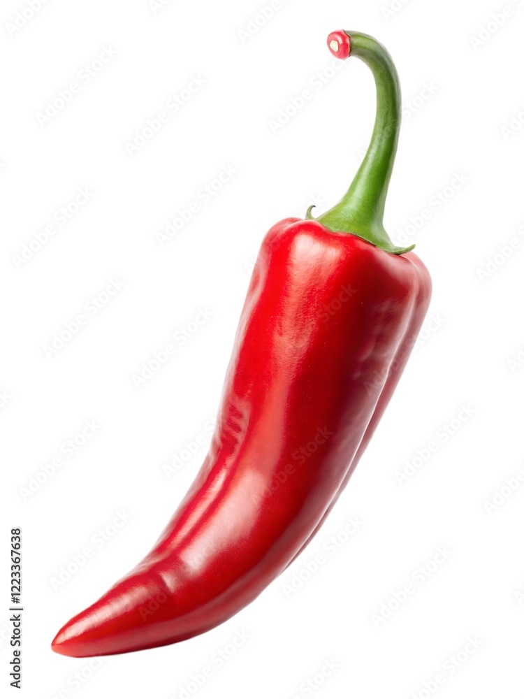 Bright red chili pepper showcasing vibrant color and smooth texture against a clean white background Bright red chili pepper showcasing vibrant color and smooth texture against a clean white background