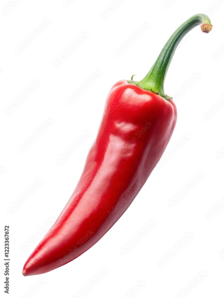 Bright red chili pepper showcasing vibrant color and smooth texture against a clean white background Bright red chili pepper showcasing vibrant color and smooth texture against a clean white background
