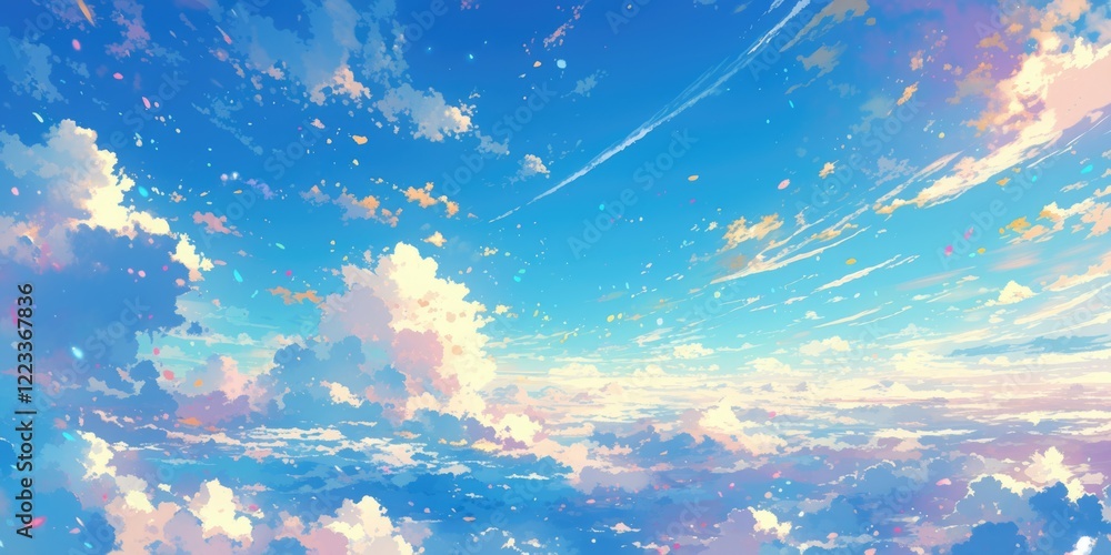 Obraz premium bright pastel color clouds anime background