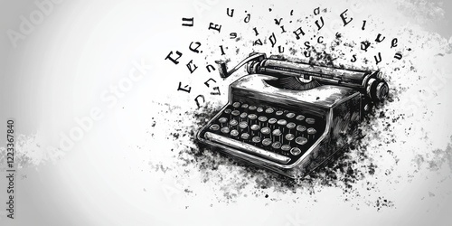 Vintage Typewriter with Letters Flying Around It