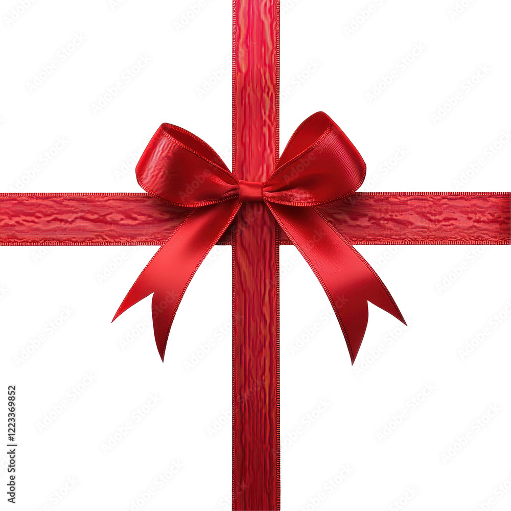 Red gift ribbon with bow displayed on a clean Transparent background for festive occasions and celebrations, Red Gift Ribbon with Bow on PNG background Red gift ribbon with bow displayed on a clean Transparent background for festive occasions and celebrations, Red Gift Ribbon with Bow on PNG background