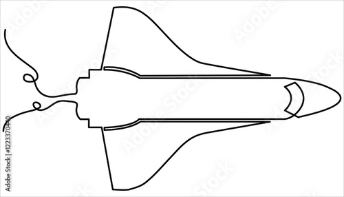 Space rocket aircraft continuous one line drawing illustration