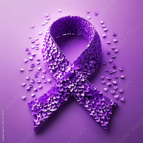 a digital graphic featuring a purple ribbon