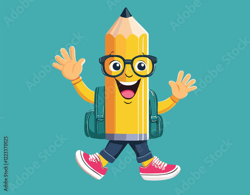 A cartoon drawing of a yellow pencil with a face flat design and Cartoon Drawing of A Pencil Character, or Cartoon pencil Vector.