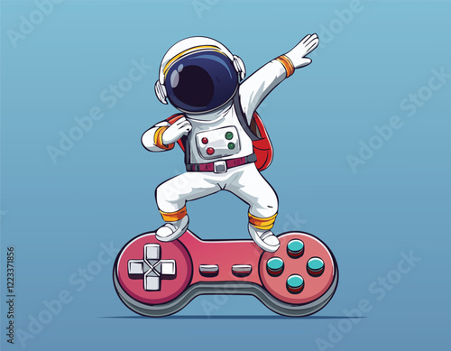 Cute Astronaut playing With Joystick and Headphone Cartoon Vector, or Cute Astronaut Holding Glowing Star in Minimalist Pastel.