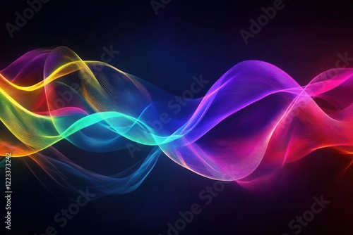 ethereal aurora-like waves of iridescent light dancing across a deep obsidian background, creating fluid rainbow refractions