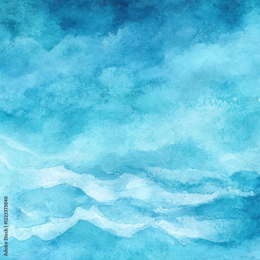 Fototapeta premium Abstract blue watercolor sky, ocean waves background, design texture