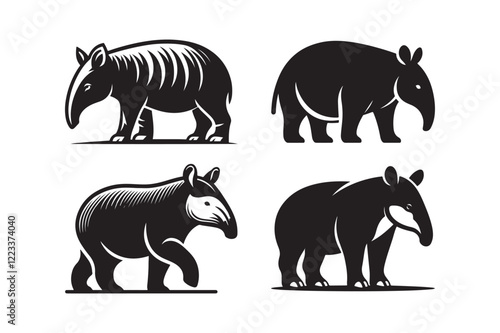 Minimalist Tapir Silhouette Vectors for Modern Wildlife Art