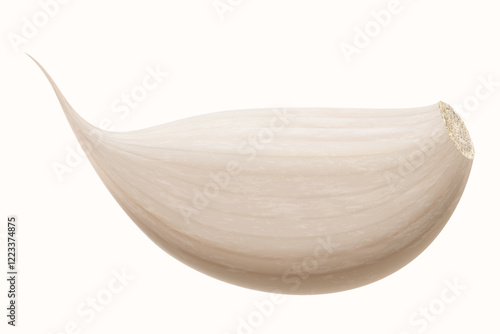 Garlic clove isolated on a white background. Vegetable and spice ingredient, unpeeled garlic clove for cooking and healthy nutrition or spice and condiment product package design. Realistic 3D vector