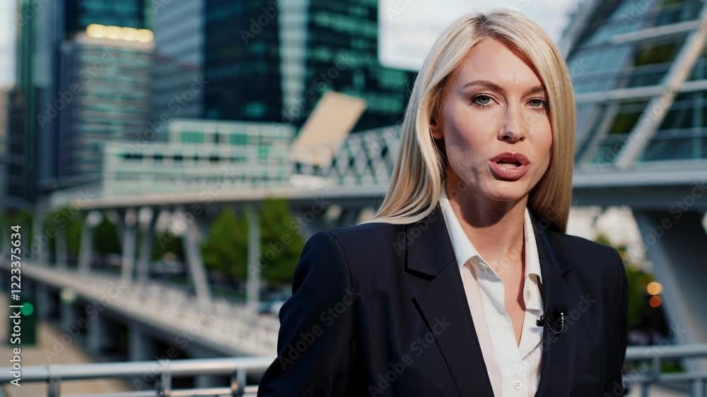 Confident Female News Reporter in Action Confident Female News Reporter in Action