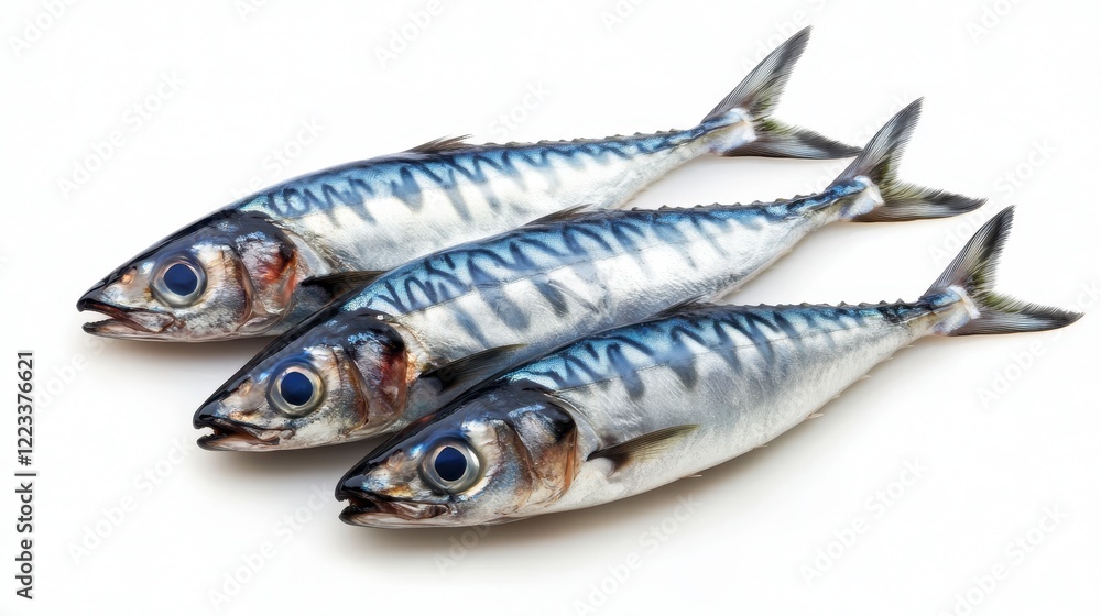 Freshly Caught Mackerel Fish on a White Background Displaying Freshness Freshly Caught Mackerel Fish on a White Background Displaying Freshness
