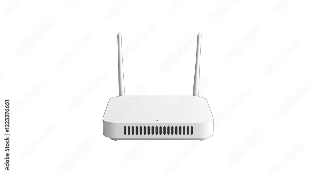 Fototapeta premium Minimalistic White Wireless Router with Antennas on Black Background for Modern Technology Usage