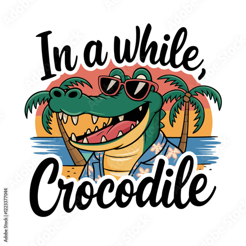 T-shirt design of a cartoon crocodile with a broad smile
illustration 