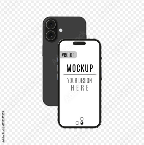 Realistic white phone vector mockup with front and back and two cameras