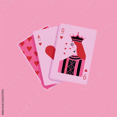 Simple valentines day greeting card. Minimalist flat playing cards, romantic poster with heart symbols, love concept banner design. Vector illustration