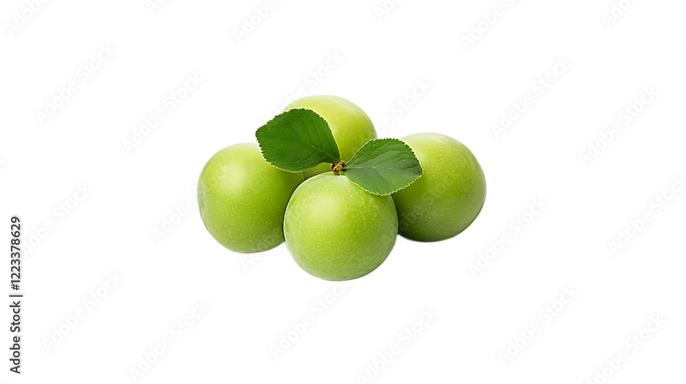 Fresh Green Plums with Leaves Isolated Black Background food life ripe diet farm fruit still juicy Fresh Green Plums with Leaves Isolated Black Background food life ripe diet farm fruit still juicy