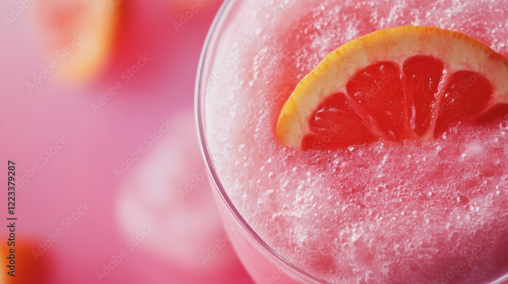 Refreshing pink grapefruit slush with citrus slice on top