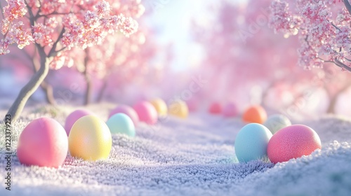fresh spring scene with colorful Easter eggs 