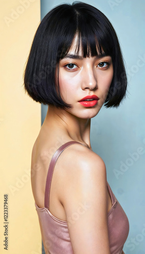 Obraz na płótnie Portrait of beautiful young Asian female model, fashion and lifestyle, studio, people background, isolated w salonie