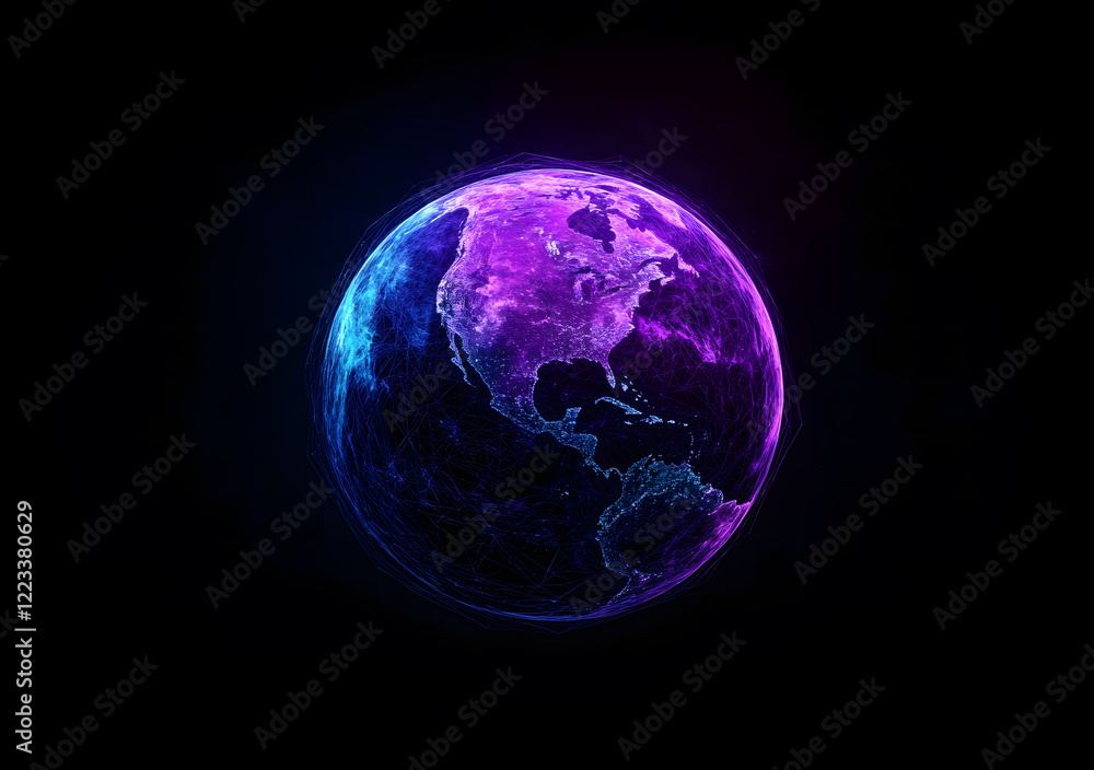 Futuristic Digital Waves in Neon Purple and Blue with Dotted Mesh Design Futuristic Digital Waves in Neon Purple and Blue with Dotted Mesh Design
