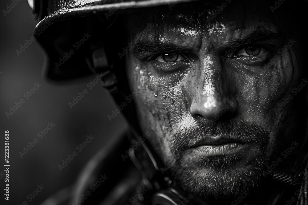 Generative AI Black and White Portrait of a Serious Firefighter in Uniform Generative AI Black and White Portrait of a Serious Firefighter in Uniform