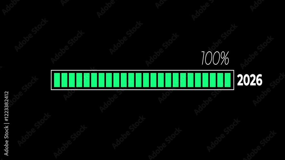 Loading bar from 2025 to 2026 new year transfer animation. New year 2026 loading bar animation. Year change concept with black background. Loading bar from 2025 to 2026 new year transfer animation. New year 2026 loading bar animation. Year change concept with black background.