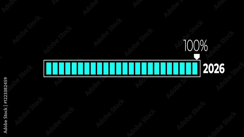 Loading bar from 2025 to 2026 new year transfer animation. New year 2026 loading bar animation. Year change concept with black background. Loading bar from 2025 to 2026 new year transfer animation. New year 2026 loading bar animation. Year change concept with black background.