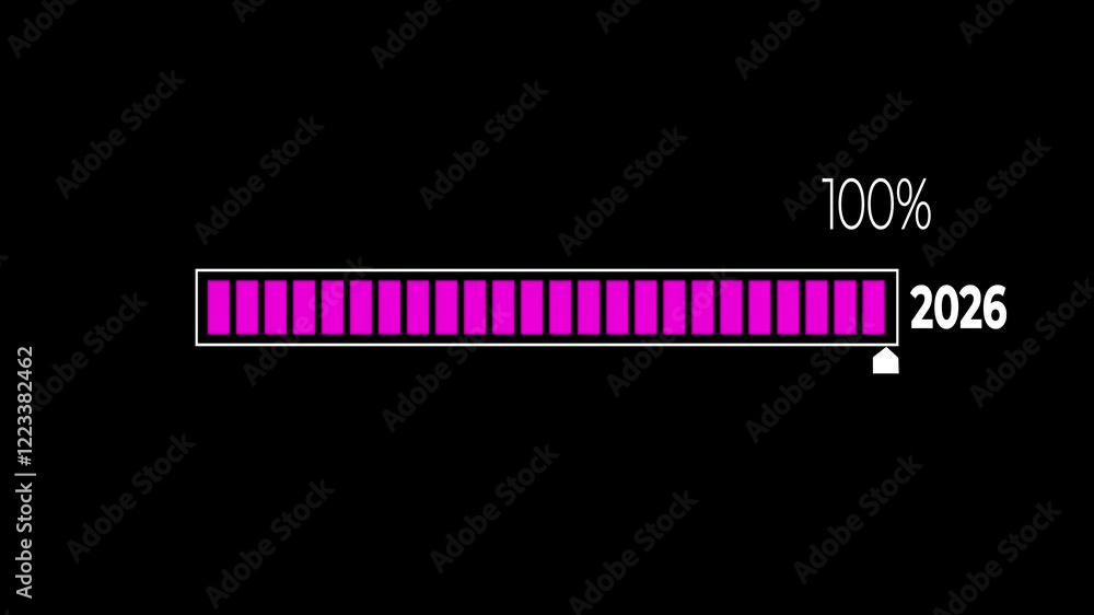 Loading bar from 2025 to 2026 new year transfer animation. New year 2026 loading bar animation. Year change concept with black background. Loading bar from 2025 to 2026 new year transfer animation. New year 2026 loading bar animation. Year change concept with black background.