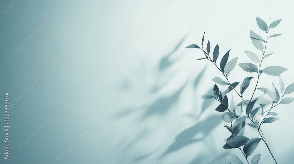 Shadowy Leaves Against A Light Blue Background Shadowy Leaves Against A Light Blue Background