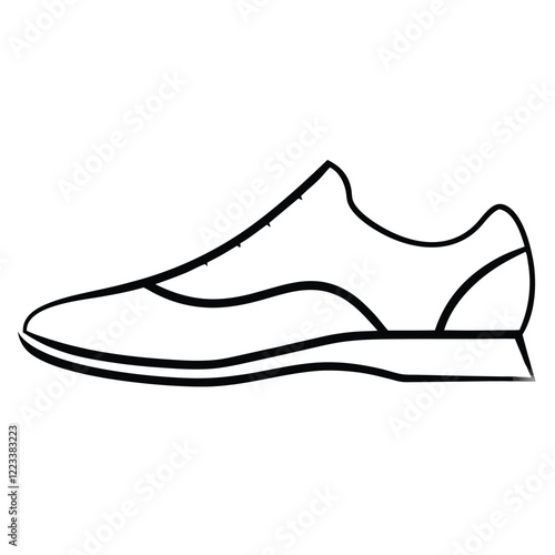 A sleek and modern logo design for a shoe company, featuring a minimalist shoe silhouette in vector line art, emphasizing elegance and style.