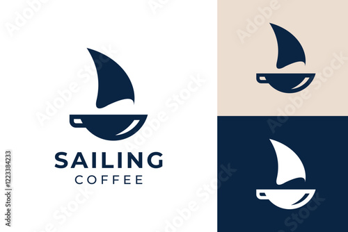 Creative sailing coffee logo design template. 