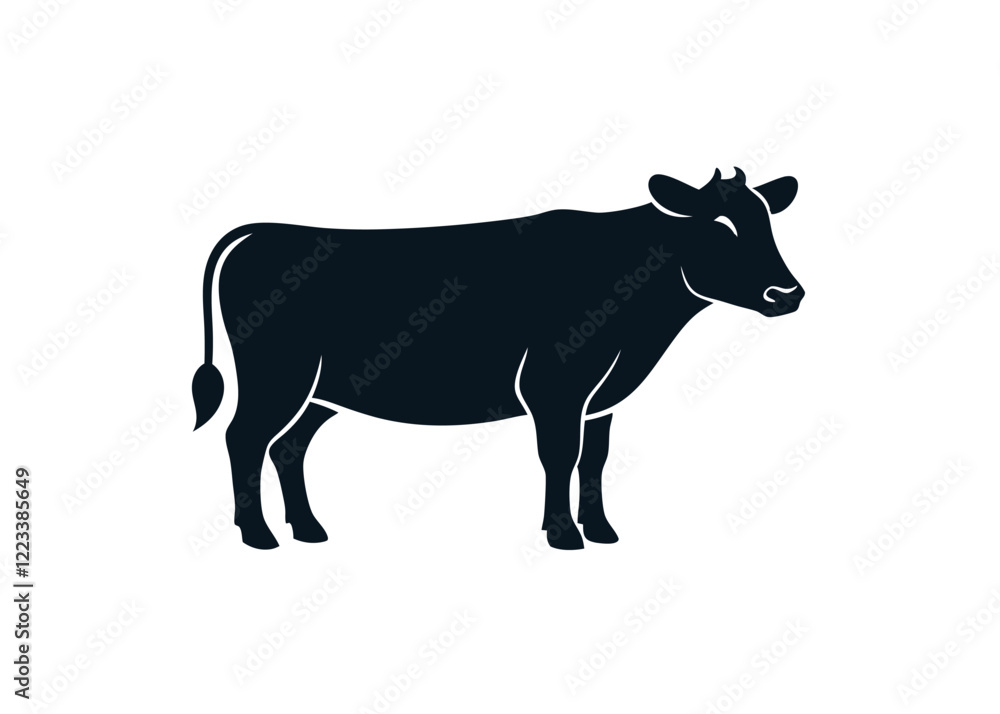 Cow silhouette on animal print background. Can be used for butcher shop, market, menu design, packaging and labels. Vector illustration. Cow silhouette on animal print background. Can be used for butcher shop, market, menu design, packaging and labels. Vector illustration.