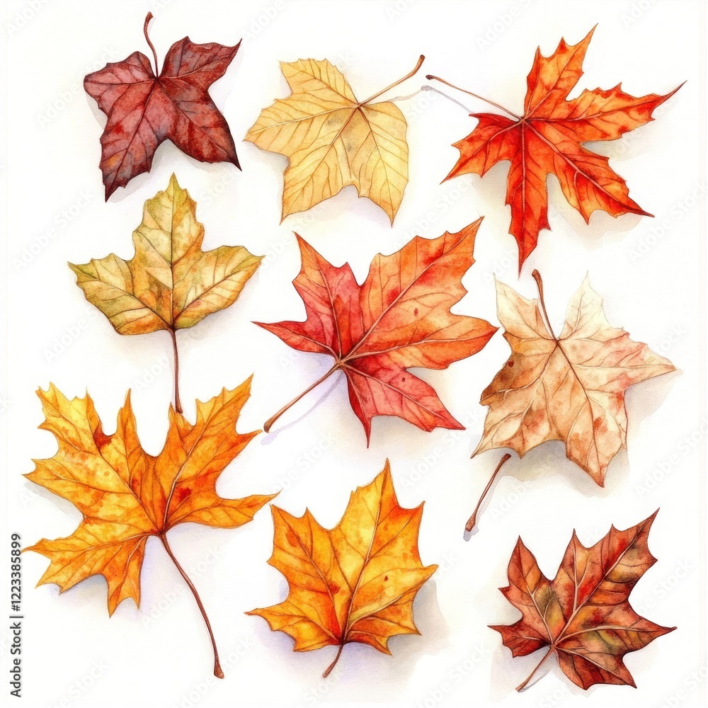 Fototapeta premium Autumn Maple Leaves Collection, White Background, Fall Design