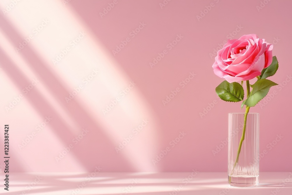 Fototapeta premium Stylish Pink Rose Poised In A Design Glass Vase