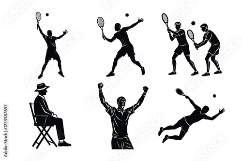 Silhouettes of Tennis Players in Motion.